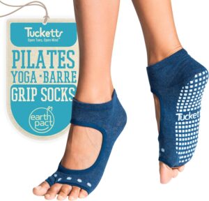 Tucketts Toeless Pilates Socks with Grips for Women, Non-Slip Barre Yoga Socks with Grips for Barefoot Workouts, Sizes 5-13