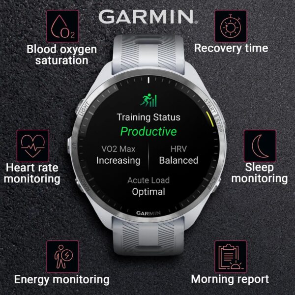Wearable4U - Garmin Forerunner 965 Premium GPS Running and Triathlon 47mm Smartwatch with AMOLED Touchscreen Display, Titanium Bezel with Whitestone Silicone Band with Black Earbuds Bundle
