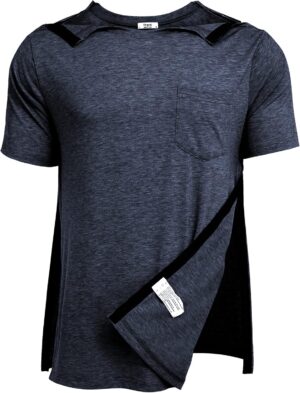 Deyeek Men's Post Shoulder Surgery Shirts Recovery Tear Away Short Sleeve Full Open Side Snap Adaptive Chemo Clothing