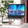 SOUNDANCE Laptop Stand, Aluminum Computer Riser, Ergonomic Laptops Elevator for Desk, Metal Holder Compatible with 10 to 15.6 Inches Notebook Computer, Gold Pink