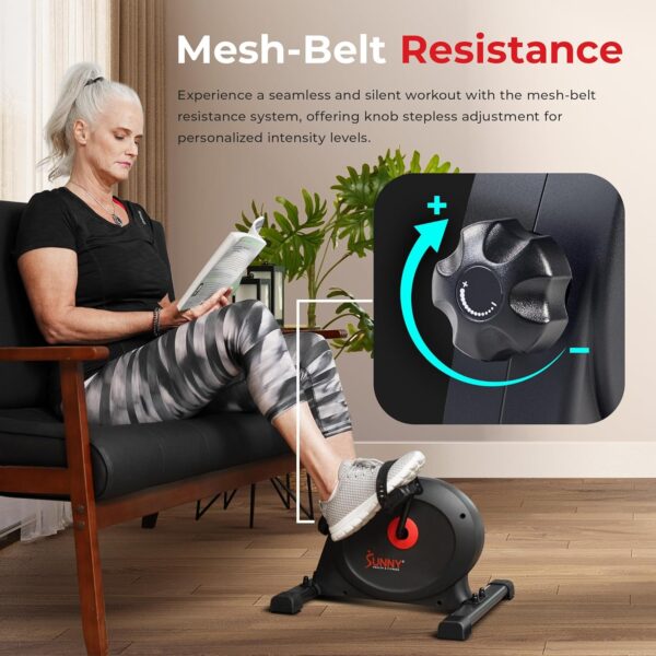 Sunny Health & Fitness Smart Exercise Bike, Under Desk Mini Arm/Leg Pedal Exerciser for Senior Workout, Cycle Cardio Training at Home, Free SunnyFit App Connect, Optional in Color, Mat/Workout Bands