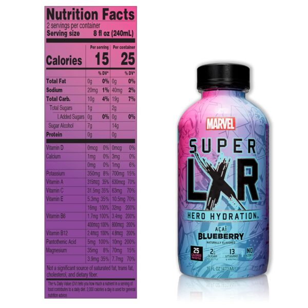 AriZona x Marvel Super LXR Hero Hydration - Acai Blueberry - 16oz (Pack of 12) – Low Sugar Sports Drink, Perfect for Athletes, Vitamins and Natural Flavors - Thirst Quencher