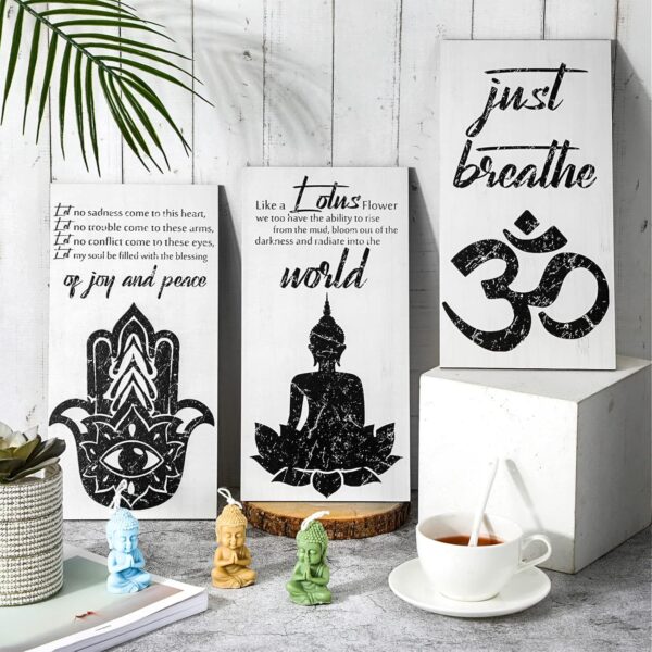 3 Pieces Buddha Quotes Wall Decors Meditation Room Inspirational Wall Arts Zen Meditation Decors Wooden Hanging Decorations for Living Room Home Yoga