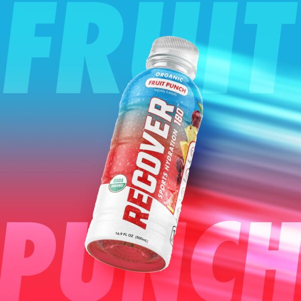 RECOVER 180 Organic Sports Hydration Drink, No Sugar Added, 15 Calorie Sports Beverage, Organic Flavors With Vitamins, Potassium-Packed Electrolytes (16.9 Fl Oz (Pack of 12), Fruit Punch)
