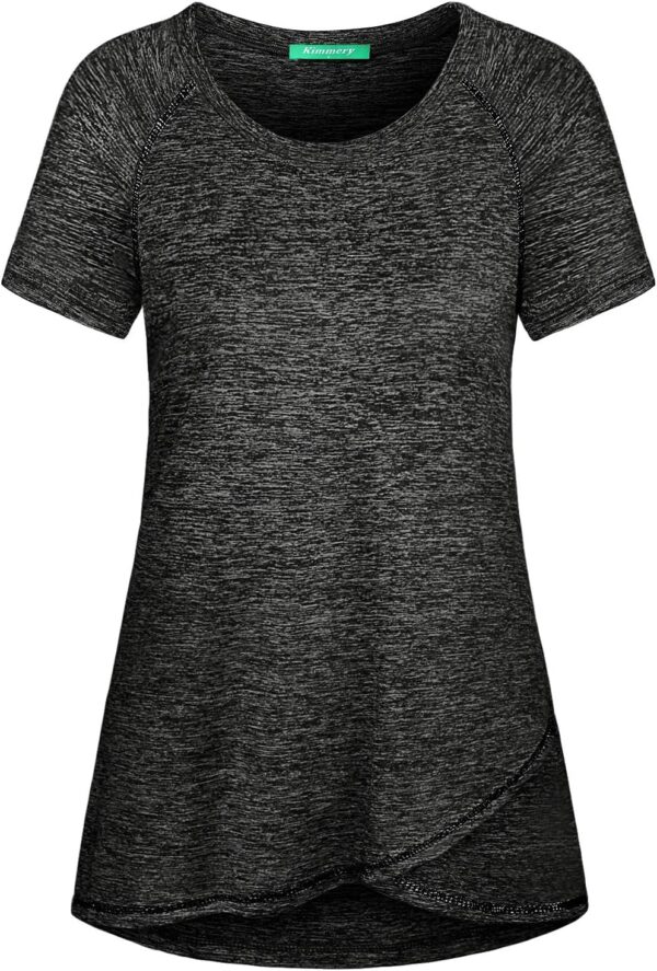 Kimmery Woman Raglan Sleeve Round Neck Irregular Hem Yoga Workout Shirt Sizes M-3XL