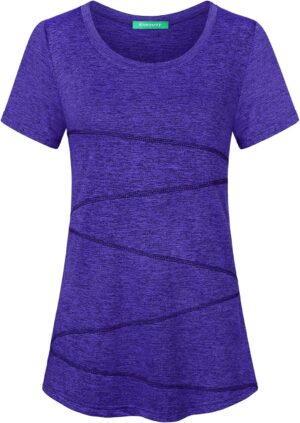 Kimmery Workout Tops for Women Short Sleeve Shirts for Women Quick Dry Line Decor Yoga Tops