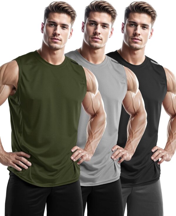 DRSKIN Men's 4, 3, 1 Pack Tank Tops Sleeveless Shirts Workout Athletic Muscle Mesh Dry Fit Gym Training Active Athletic