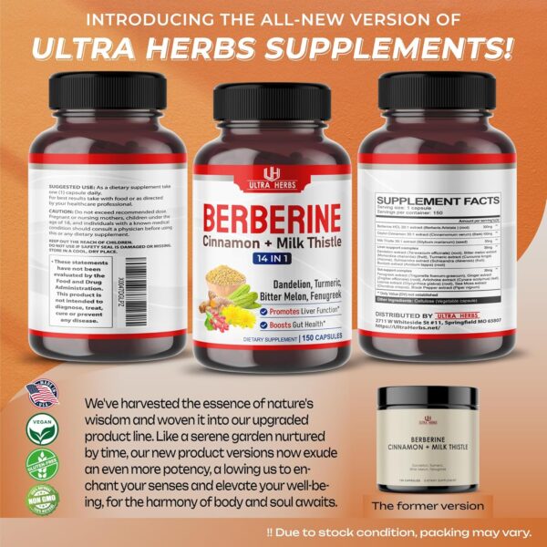 Premium Berberine 12,200MG with Cinnamon, Milk Thistle *USA Made & Test* Promotes Liver Function, Gut Health, Immunity (150 Count (Pack of 1))