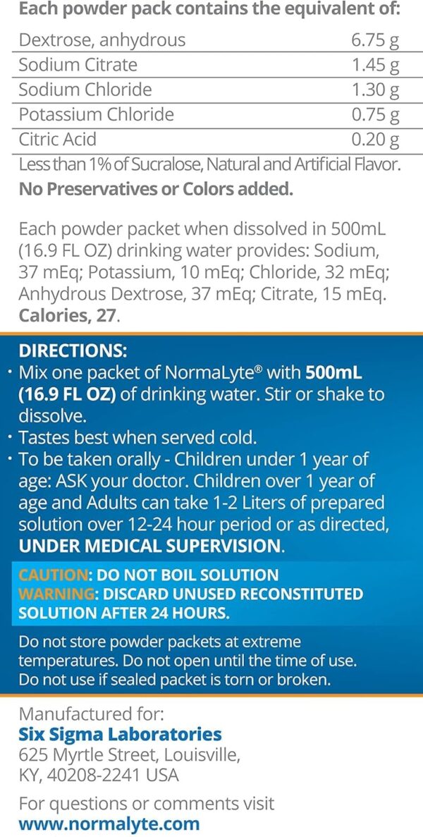 NormaLyte Oral Rehydration Salts-18 Sticks Packs (Yields 500mL per Pack)-Orange| Energy Supplements, Potassium Supplement, Dehydration Recovery and Quick Absorption