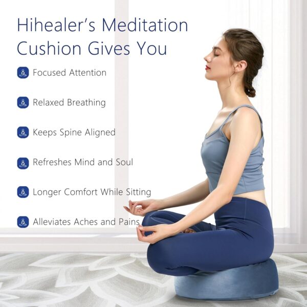 Hihealer Meditation Cushion - Large Velvet Zafu Floor Pillow for Adults and Women - Comfortable Yoga Pillow with Traditional Tibetan Buckwheat Filling for Meditation and Relaxation