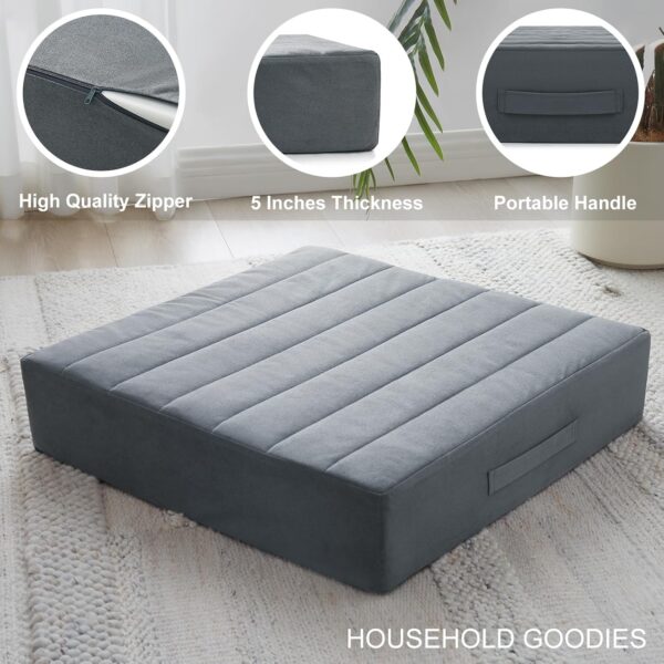 JKMAX 22 inches Floor Pillow for Adults - Large Meditation Cushion with Thick Foam & Soft Tufted Cover - Premium Outdoor Square Floor Cushion Seat - Yoga Pillows for Sitting On Floor - Dark Gray