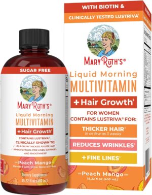 MaryRuth Organics Liquid Multivitamin Lustriva® Hair Growth for Women| Biotin 10000mcg | Vitamin D, B |Clinically Tested for Thicker Hair, Wrinkles, Fine Lines, Skin Care| Ages 18 | 15.22 Fl Oz