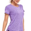 Women's Short Sleeve Workout Shirts Crewneck Sports Yoga Running Dry Fit Tops Side Split Tee