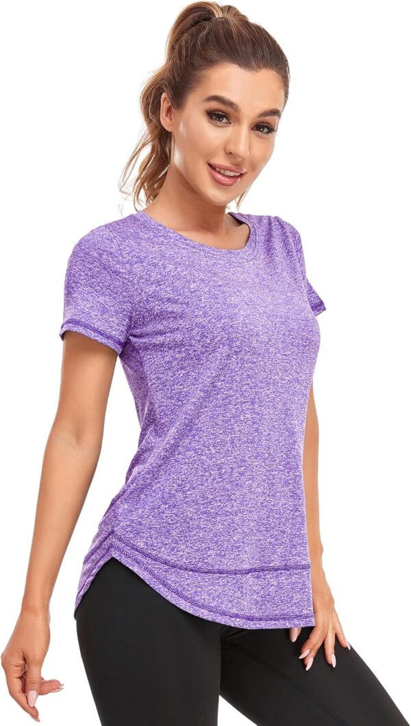 Women's Short Sleeve Workout Shirts Crewneck Sports Yoga Running Dry Fit Tops Side Split Tee
