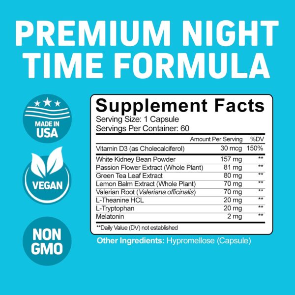 Herbtonics Night Time Weight Supplement with Melatonin to Support Sleep & Metabolism | Melatonin & L-Theanine for Women & Men | Sleep Aid Supplement with GLP-1 Support | 60 Vegan Capsules