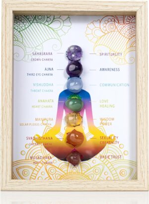 ZenBless Healing Crystal Stone 7 Chakras Healing Stones Picture Frame, Seven Chakras Crystal Decorative Photo Frame for Reiki Decor, Zen Meditation Yoga Spiritual Feng Shui Table or Hanging Home Wall Decor, Office Gift