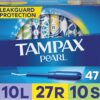 Tampax Pearl Tampons Multipack, Light/Regular/Super Absorbency, With Leakguard Braid, Unscented, 47 Count