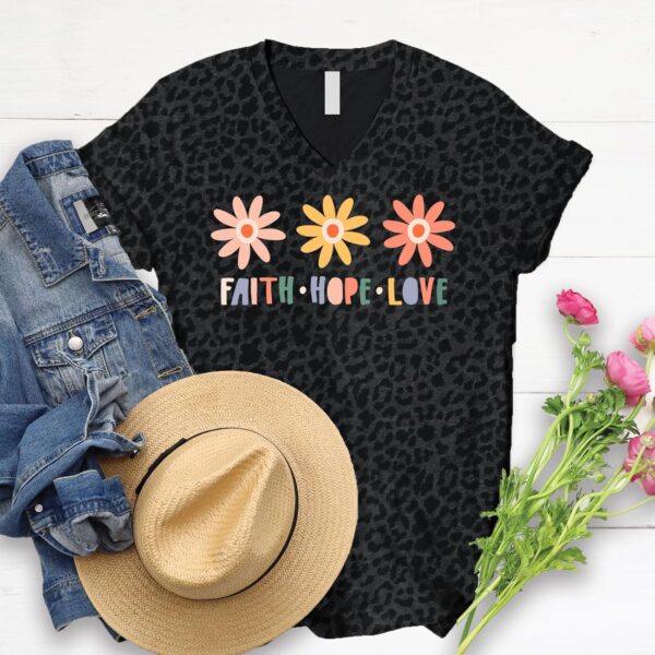 Love in Faith | Faith Hope Love Flowers | Christian T-Shirts for Women | Faith-Based Apparel | Christian Gifts