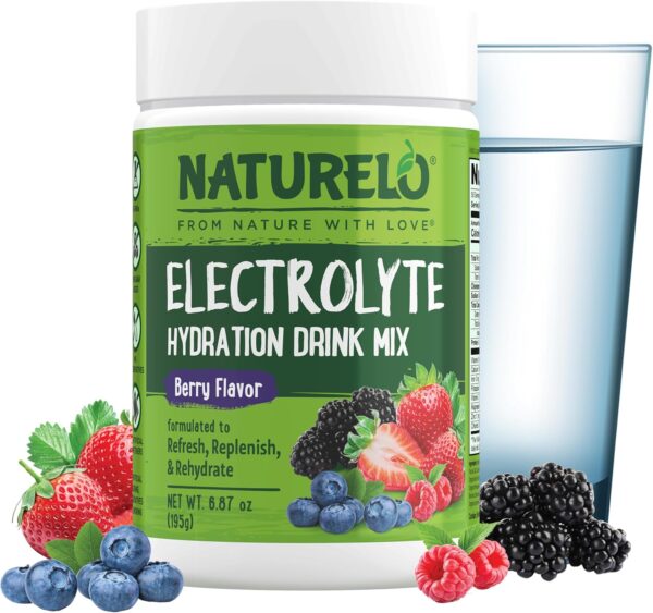 NATURELO Electrolyte Powder, Hydration and Mineral Drink Mix, Sugar Free & Non-GMO Berry Flavor 50 Servings