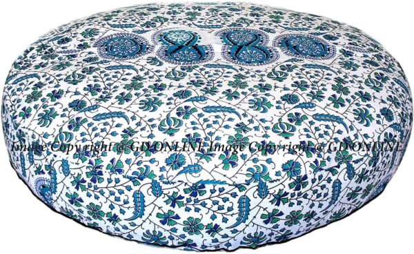 Indian Mandala Cotton Meditation Floor Pillow Cover Round Large Pouf Case Seating for Adults Decorative Meditation Floor Cushion Cover for Living Room Yoga Mat Kids Bean Bag
