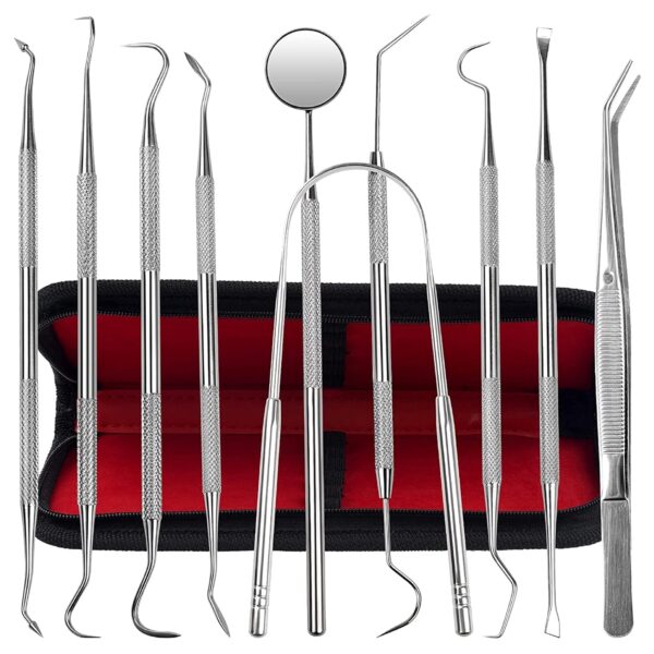 81ZnOoWiCqL._SL1500_.jpg Dental Kit Tools, 10 Pack Stainless Steel Plaque Remover, Dental Tools to Remove Plaque and Tartar, Oral Care Kit with Plaque Cleaner, Tartar Pick, Tooth & Tongue Scraper for Dentist, Personal, Family