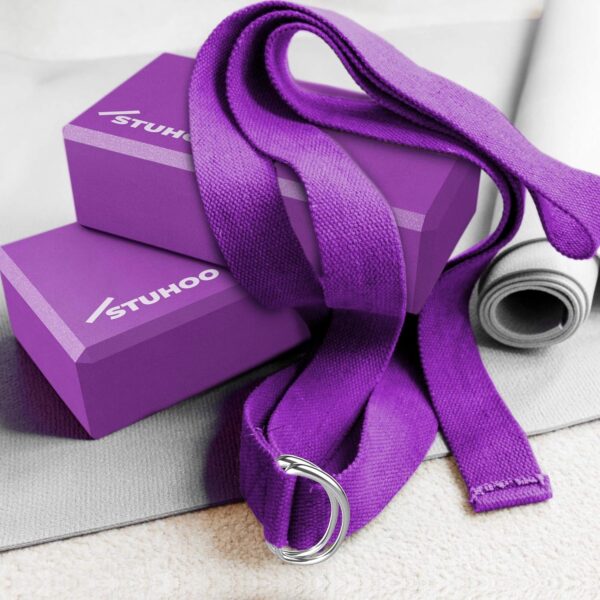 Yoga Blocks 2 pack and Yoga Strap Includes Descriptive E-book for Beginners Sturdy Yoga Brick & Lightweight Eva Foam Block Support Deepen Poses, Provides Strength & Stability for Pilates Practice