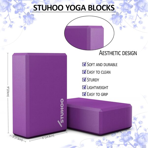 Yoga Blocks 2 pack and Yoga Strap Includes Descriptive E-book for Beginners Sturdy Yoga Brick & Lightweight Eva Foam Block Support Deepen Poses, Provides Strength & Stability for Pilates Practice