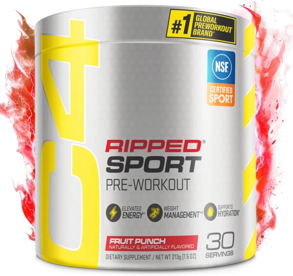 C4 Ripped Sport Pre Workout Powder Fat Burner - NSF Certified for Sport + Sugar Free Preworkout Energy Supplement for Men & Women - 135mg Caffeine + Weight Loss - Fruit Punch, 30 Servings