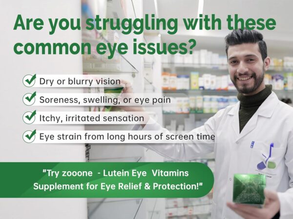 Eye Vitamins with Lutein and Zeaxanthin – Premium Eye Health Supplements for Adults, Relieves Eye Strain, and Enhances Vision – 6 Key Nutrients in 2 Daily Capsules, 60 Capsules
