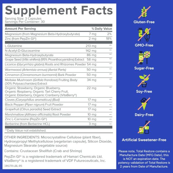 Gundry MD Total Restore Gut Lining Support, Digestive Supplement for Gastrointestinal Wellness, Gut Health Supplement, Gut Health for Women and Men, 90 Capsules, 30 Day Supply