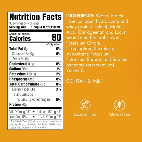 Gelatein Orange: 20 grams of protein. Sugar free. Ideal for clear liquid diets, swallowing difficulties, bariatric, dialysis and oncology. Great pre or post-workout snack. (12 pack)