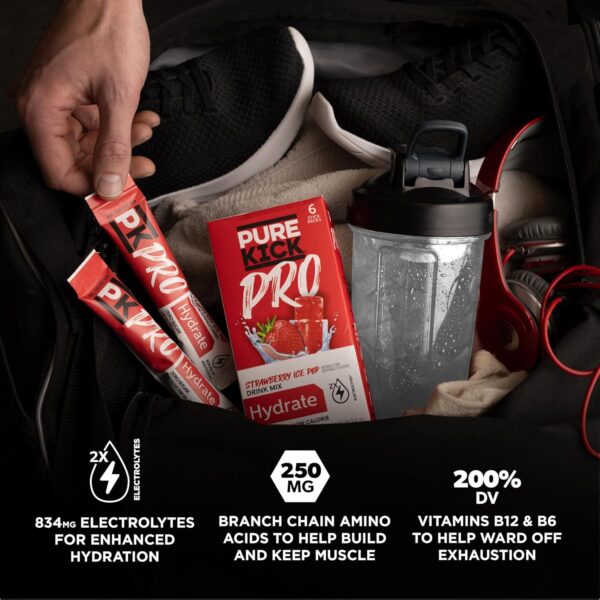 PURE KICK PRO Hydration Electrolyte Drink Mix, Strawberry Ice Pop, Includes 1 Box with 6 Packets in Each Box