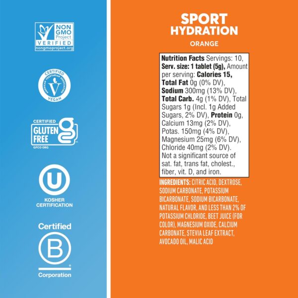 Nuun Sport Electrolyte Tablets - Dissolvable in Water, Orange, 5 Essential Electrolytes for Hydration, 1g Sugar Drink Mix, Vegan, Non-GMO, 8 Pack (80 Total Servings)