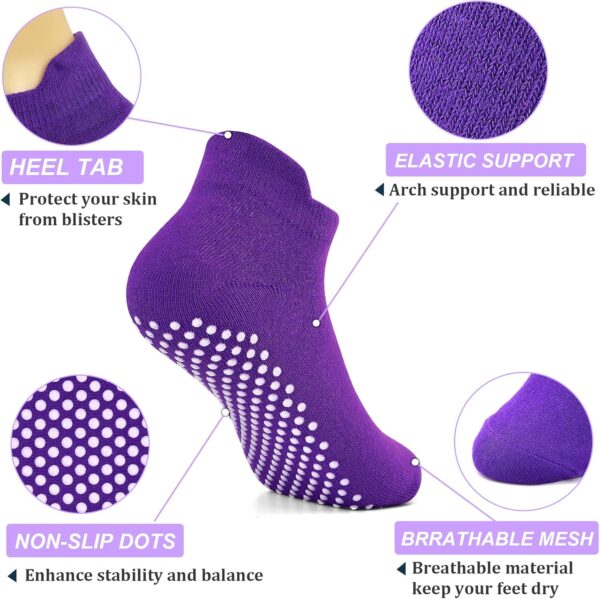 Yoga Socks with Grips for Women Non Slip Pilates Socks Anti Skid Grippy Ankle Athletic Socks 3 Pairs