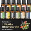 Natural Essential Oil Set, 12 Best Aromatherapy Diffuser Oils with Gift Box & Bag, Essential Oils for Diffusers for Home, Candle Making Scents -Lavender,Lemon,Orange,Vanilla,Jasmine,Rose, Peppermint