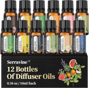 Natural Essential Oil Set, 12 Best Aromatherapy Diffuser Oils with Gift Box & Bag, Essential Oils for Diffusers for Home, Candle Making Scents -Lavender,Lemon,Orange,Vanilla,Jasmine,Rose, Peppermint