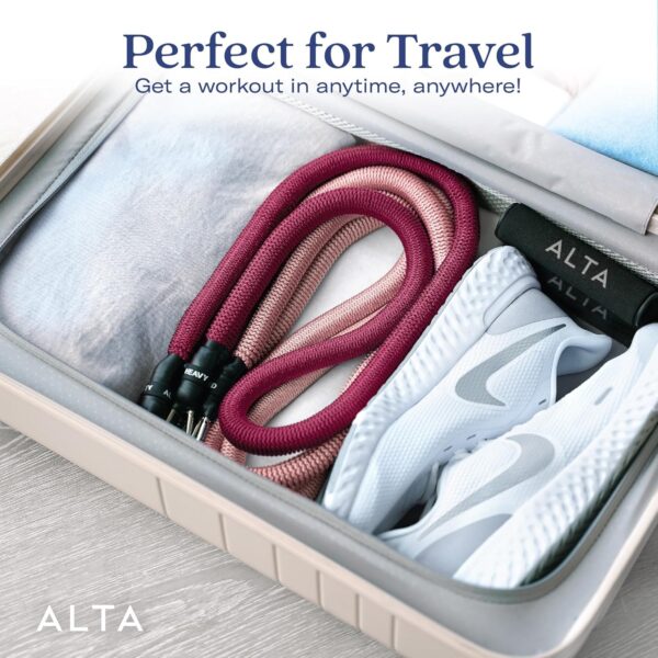 ALTA 'Never-Snap' Exercise Bands with Handles for Women - Full Kit Resistance Bands for Working Out with Handles, Resistance Tubes, Ankle Straps, Door Anchor, Fabric + Rubber Workout Bands Resistance