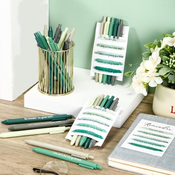 30 Pcs Mental Health Little Reminders Emotional Support Affirmation Gifts Mental Health Pen Office Must Have Pen Therapist Gift with 6 Motivational Card for Employees Students (Green)