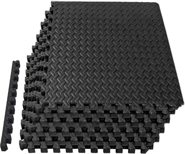 Mat Block Interlocking Foam Tiles Puzzle Mats for Floor 24 SQ FT, 1/2 inch, 6 Tiles, EVA Gym Mat Flooring Exercise Equipment Mat for Home Gym Equipment, Black, 6pcs