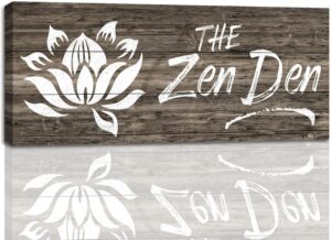 Farmhouse Zen Den Signs: Rustic Zen Den Yoga Studio Room Decoration Canvas Print Lotus Flower Wall Decor - Vintage Decorative Wooden Texture Wall Plaque for Home 6.5" x 16"
