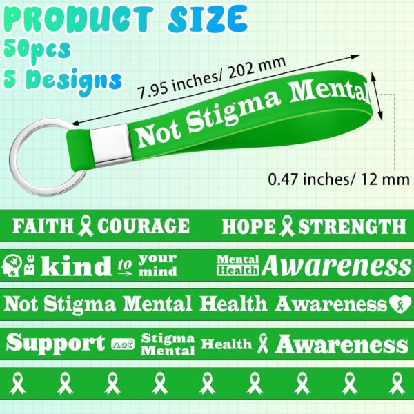 100 Pcs Mental Health Awareness Silicone Keychain Gifts Green Awareness Ribbon Green Mental Faith Courage Hope Keychain for Adult Man Woman Gift