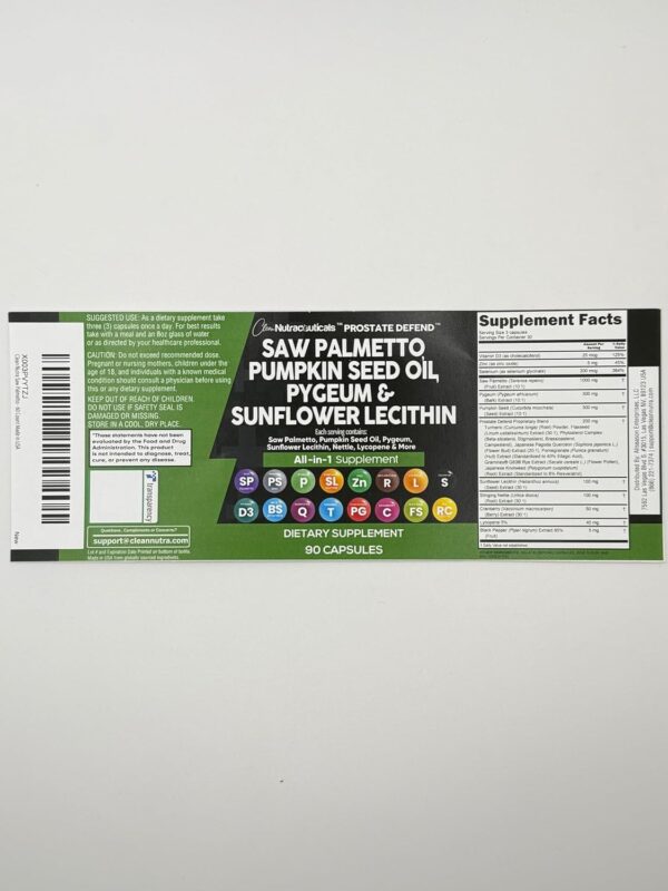 Clean Nutraceuticals Saw Palmetto Pumpkin Seed Oil Pygeum Sunflower Lecithin Stinging Nettle Cranberry - Prostate Supplements for Men with Lycopene - 90 Caps