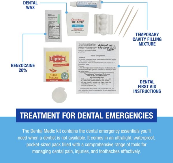 Adventure Medical Kits Dental Medic Kit - Travel Dental Kit for Emergency Tooth Care - Includes Orasol Gel, Tural Tea, Temporary Cavity Filling & More