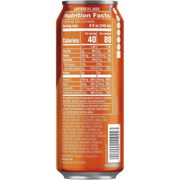 81b5vsxJQRL._SL1500_.jpg Mountain Dew Kickstart, Orange Citrus, 92mg Caffeine, Vitamins B & C, 80 Calories, 5% Juice, 16 Fl Oz (Pack of 12)