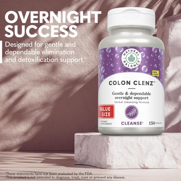 Natural Balance Colon Clenz | Herbal Colon Cleanse & Detox Supplement | Gentle & Dependable Overnight Formula (150 CT)