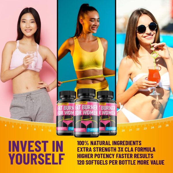 Belly Fat Burner for Women - Weight Loss Pills for Women Stomach Fat | CLA Softgels | Appetite Suppressant & Metabolism Booster | Bloating Relief & Natural Support - Keto Diet Pills 120 Softgels