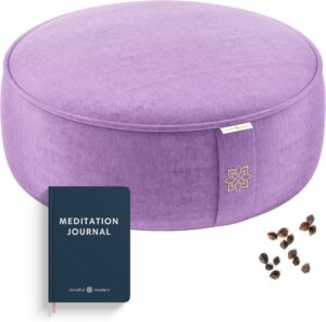Mindful and Modern Velvet Meditation Cushion - Luxury Zafu Floor Pillow for Yoga - Large Buckwheat Meditation Pillow with Luxe Removable Cover in Six Colors
