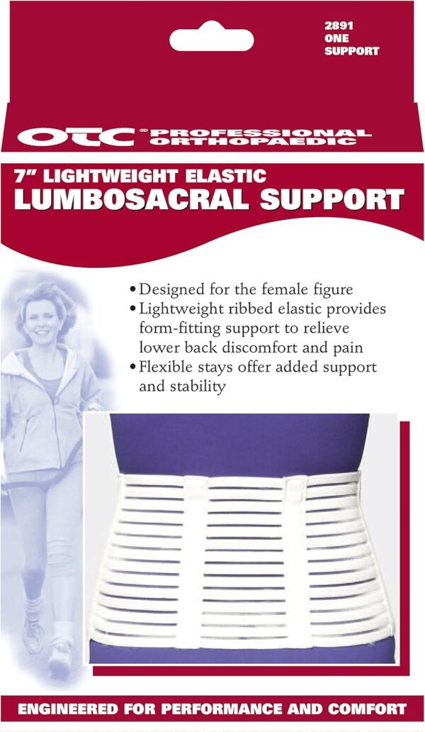 OTC Lumbosacral Support, 7-inch Lower Back, Lightweight Compression, Elastic, White, Universal