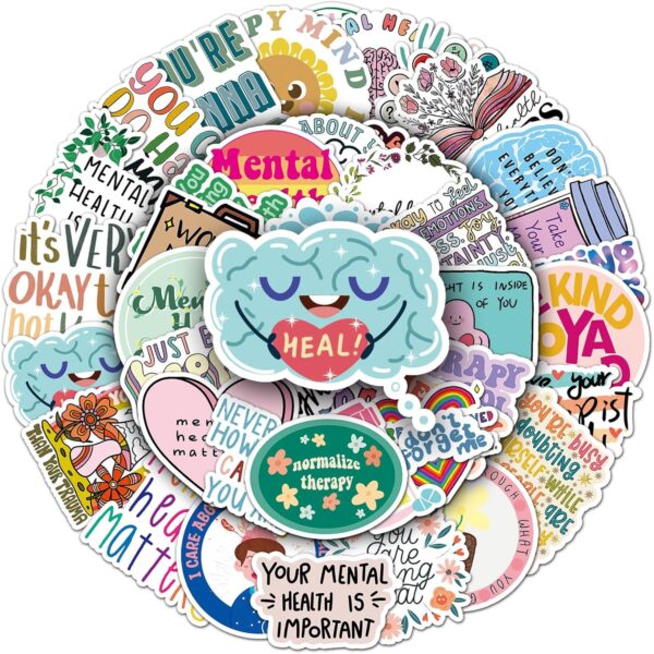 100pcs Mental Health Stickers for Water Bottle, Mental Health Matters Awareness Therapist Waterproof Vinyl Decal for Kids Adult Girl Laptop Skateboard Phone Notebook Guitar(Positive Affirmation)