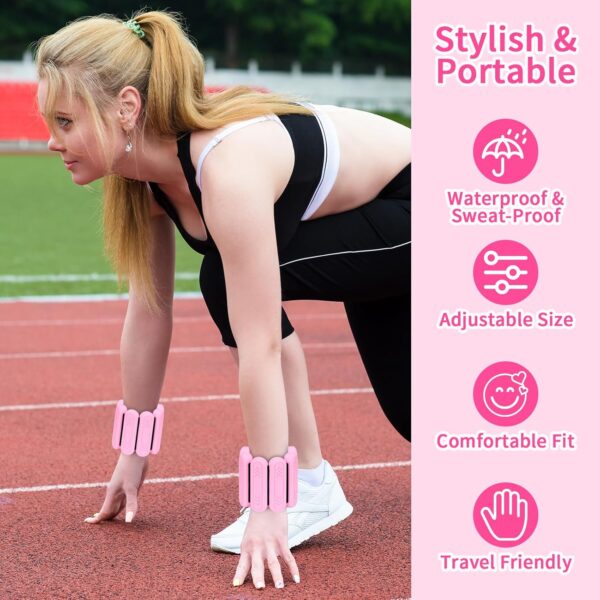 Pilates Wrist ＆ Ankle Weights for Women 1 Pair (1lb/2lb/4lb) Adjustable Wrist Weights to Increase Training Intensity, Yoga Pilates, Dance Ballet, Walking, Running